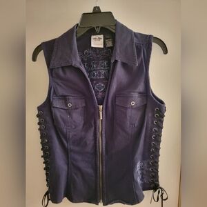 Harley Davidson Black Lace up Vest - Fabric